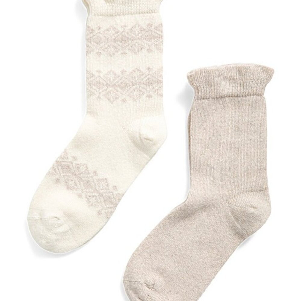 LEON D'ORO Made In Italy 2pk Cashmere Blend Ruffle Fair Isle Socks